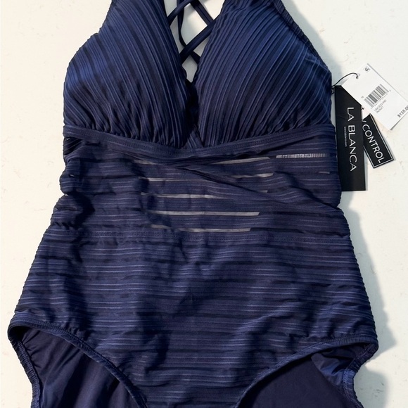 La Blanca Lingerie Tummy Control Muti Strap One Piece Swimsuit NWT 16 Dark Blue - Picture 3 of 8
